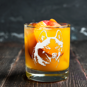 Siberian Huskie Head Etched on 10.25oz Old Fashion Glass