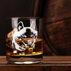 Siberian Huskie Head Etched on 10.25oz Old Fashion Glass