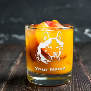 Personalized Siberian Huskie Head Etched on 10.25oz Old Fashion Glass