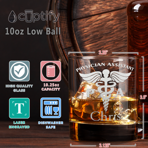 Personalized PA Physician Assistant Etched on 10.25oz Old Fashion Glass