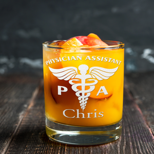 Personalized PA Physician Assistant Etched on 10.25oz Old Fashion Glass