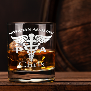Personalized PA Physician Assistant Etched on 10.25oz Old Fashion Glass