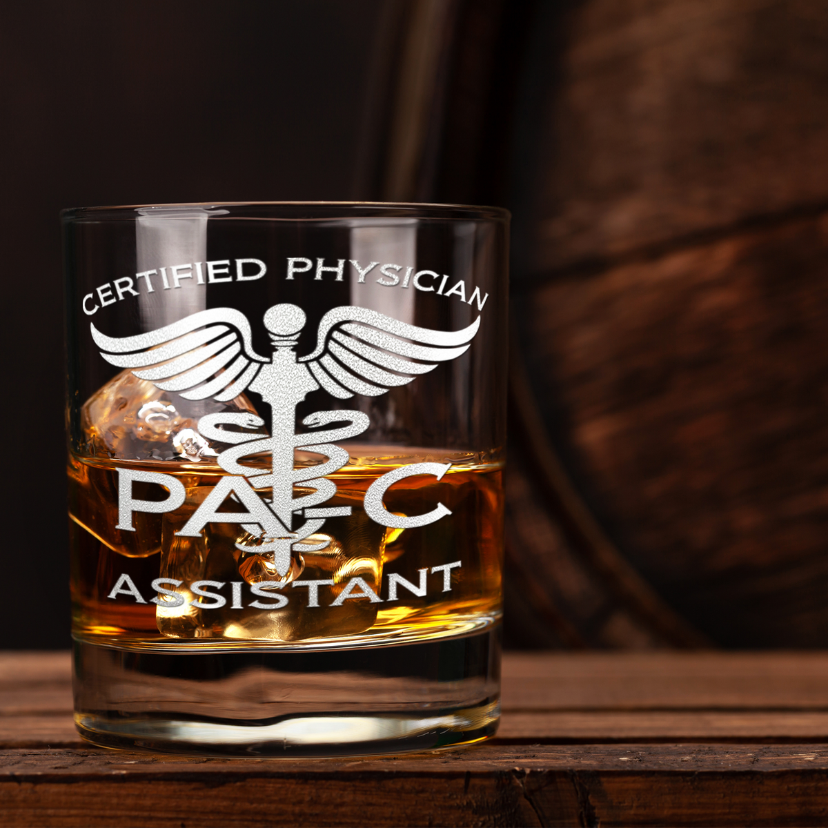 PA-C Certified Physician Assistant Etched on 10.25oz Old Fashion Glass