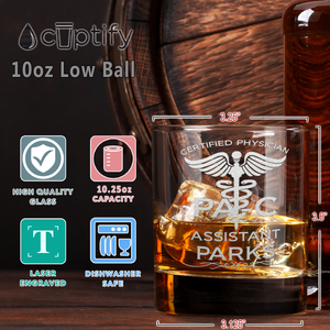 Personalized PA-C Certified Physician Assistant Etched on 10.25oz Old Fashion Glass