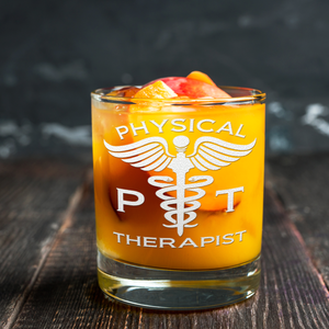 PT Physical Therapist Etched on 10.25oz Old Fashion Glass