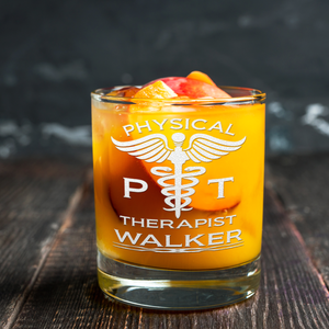Personalized PT Physical Therapist Etched on 10.25oz Old Fashion Glass