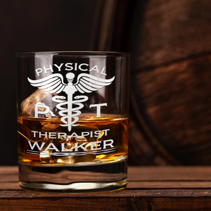 Personalized PT Physical Therapist Etched on 10.25oz Old Fashion Glass