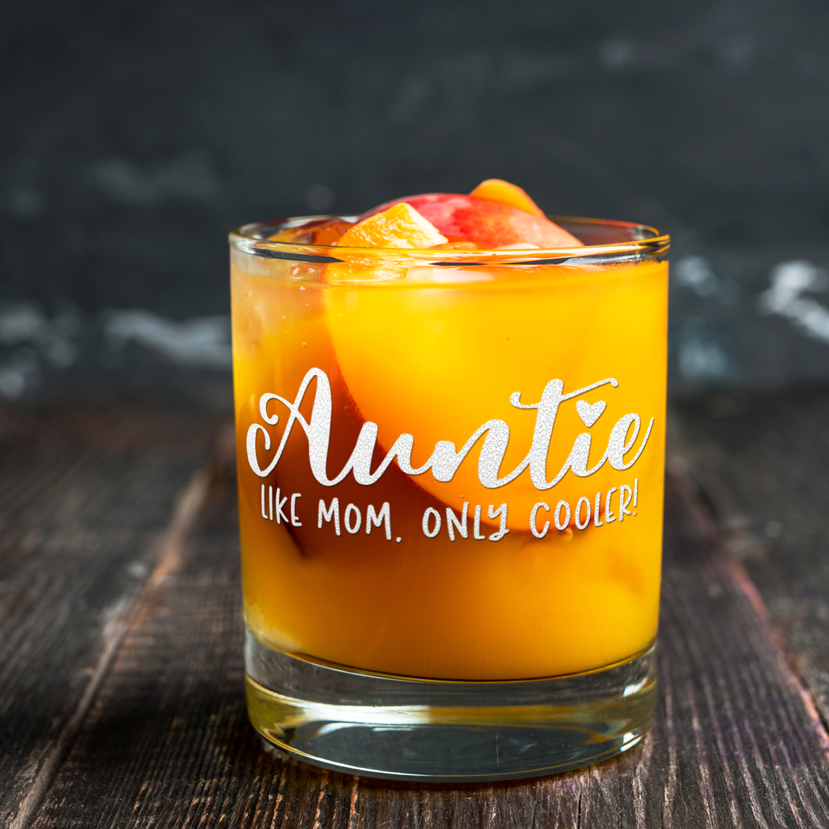 Auntie Like Mom, Only Cooler! Etched 10.25 oz Old Fashioned Glass