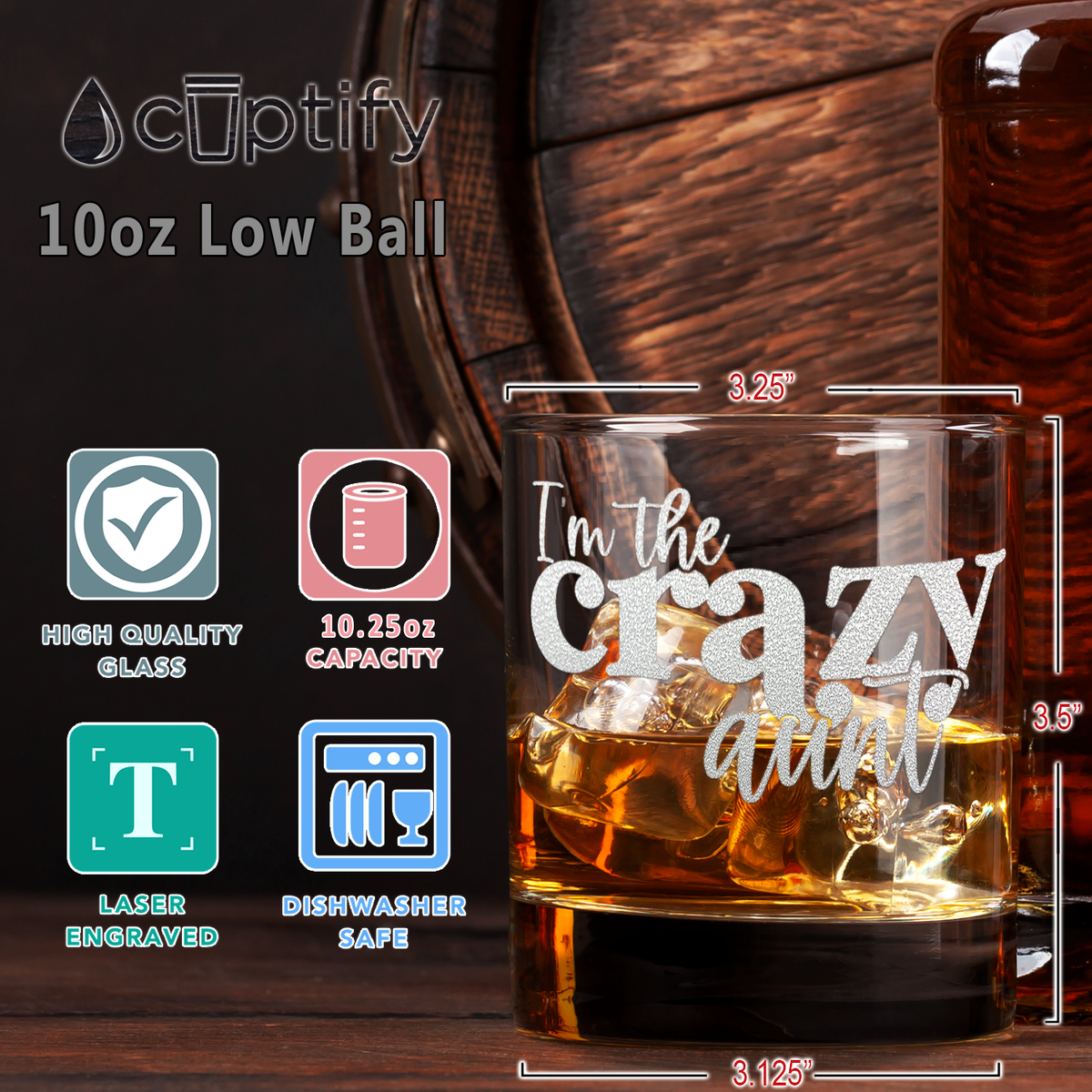 I'm The Crazy Aunt Etched 10.25 oz Old Fashioned Glass