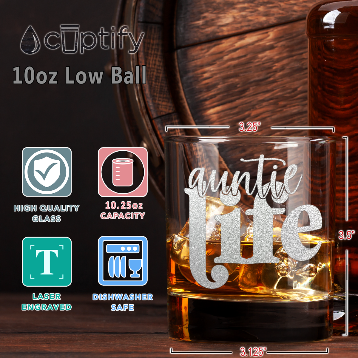 Auntie Life Etched 10.25 oz Old Fashioned Glass