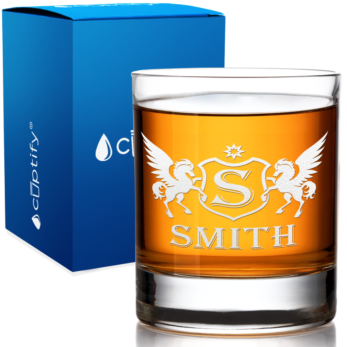 Personalized Pegasus Etched 10.25oz Old Fashion Glass