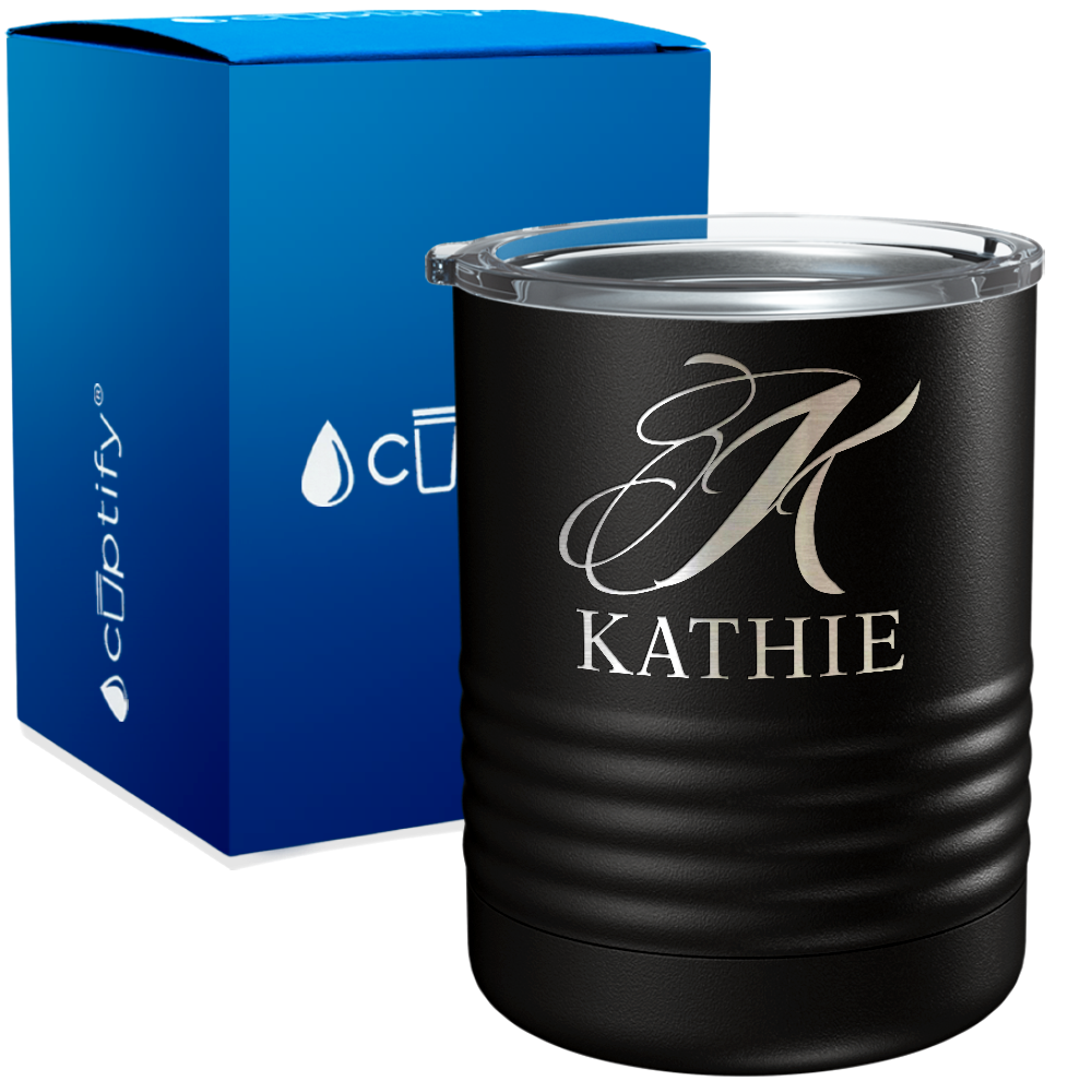 Personalized Script Initial and Name Engraved on 10oz Lowball Tumbler