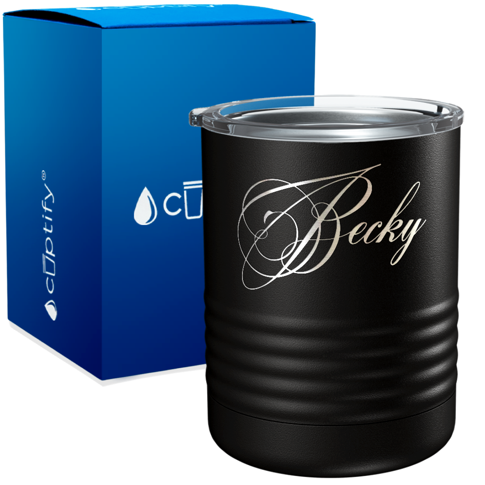 Personalized Decorative Script Engraved on 10oz Lowball Tumbler