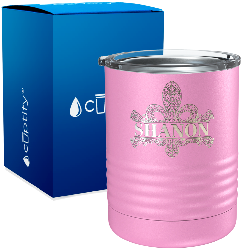 Personalized Fleur de Lis Engraved on 10oz Lowball Tumbler