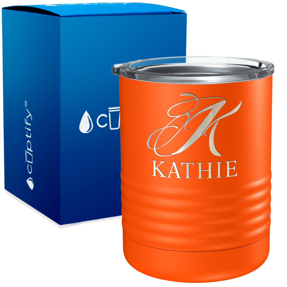 Personalized Script Initial and Name Engraved on 10oz Lowball Tumbler