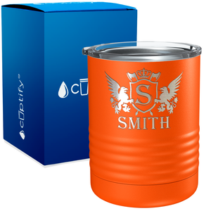 Personalized Monogram Initial Badge Crown Engraved on 10oz Lowball Tumbler