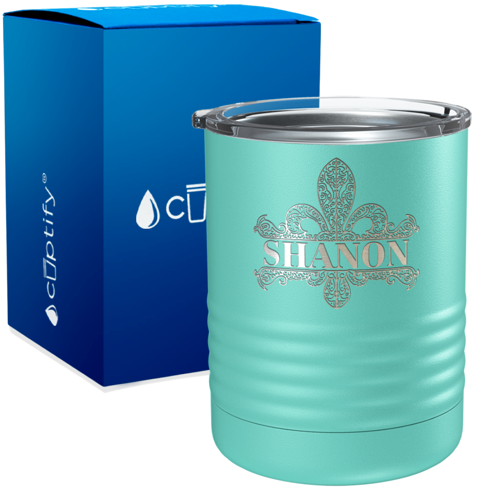 Personalized Fleur de Lis Engraved on 10oz Lowball Tumbler