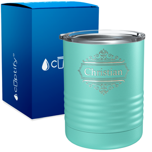 Personalized Crest Border Engraved on 10oz Lowball Tumbler