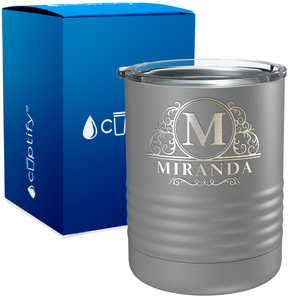 Personalized Elaborate Circle Engraved on 10oz Lowball Tumbler