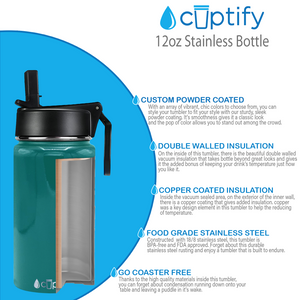 12oz Aqua Blue Gloss Wide Mouth Water Bottle With Straw Lid