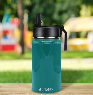 12oz Aqua Blue Gloss Wide Mouth Water Bottle With Straw Lid