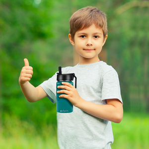 12oz Aqua Blue Gloss Wide Mouth Water Bottle With Straw Lid