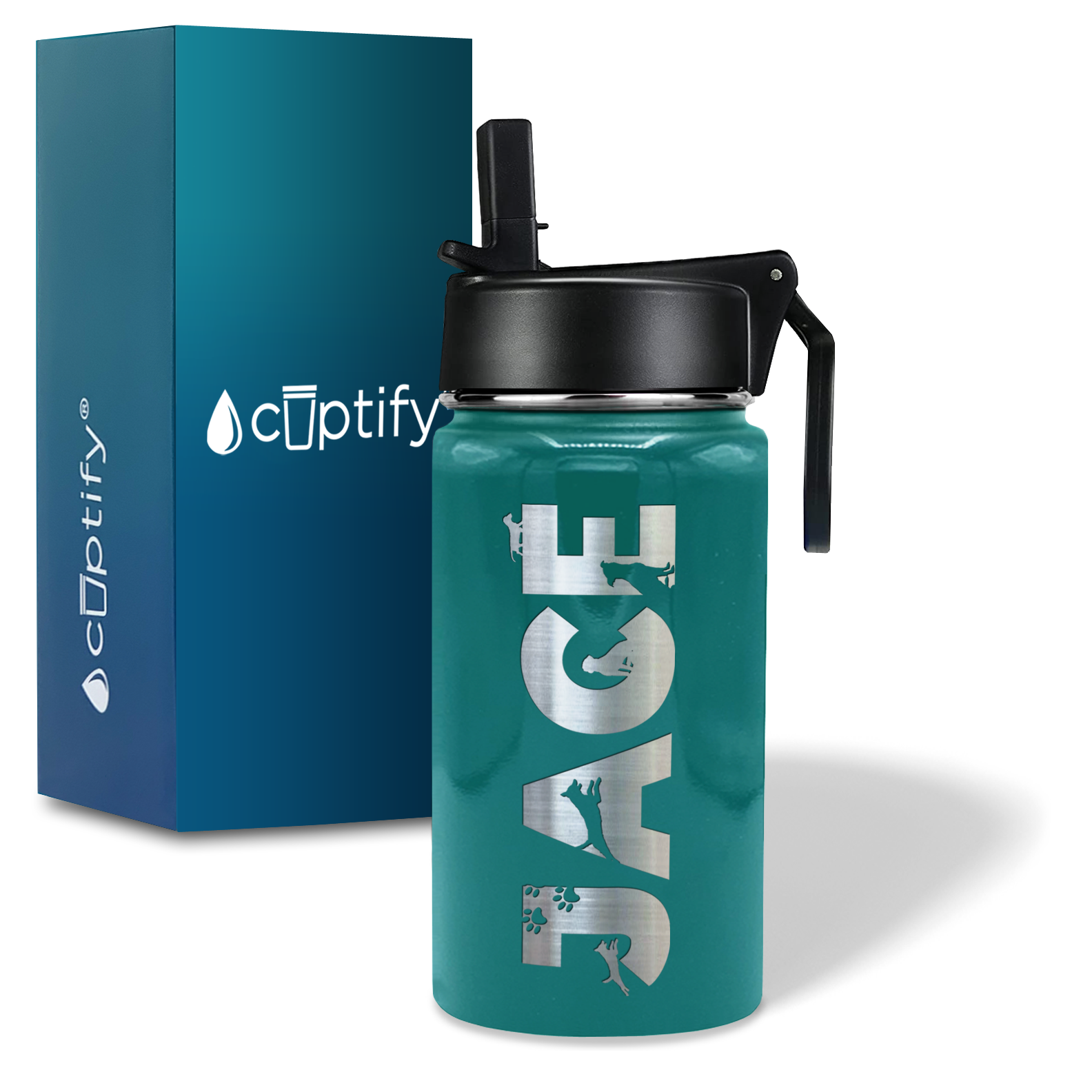 Boys Personalized Aqua Blue Gloss 12oz Wide Mouth Water Bottle