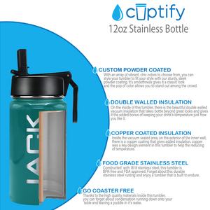 Boys Personalized Aqua Blue Gloss 12oz Wide Mouth Water Bottle