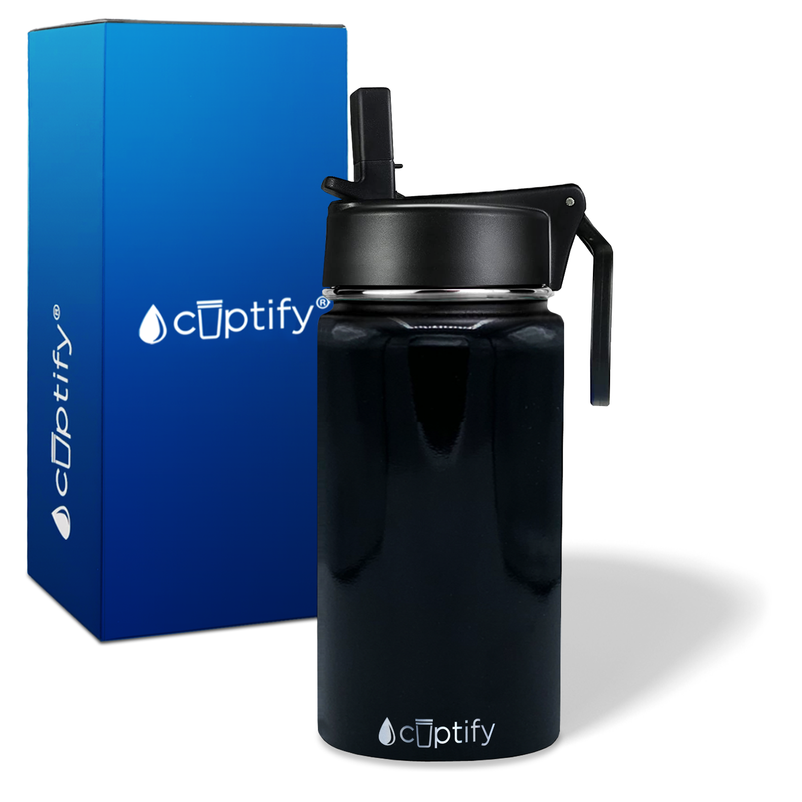 Black Gloss 12oz Wide Mouth Water Bottle