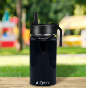 12oz Black Gloss Wide Mouth Water Bottle With Straw Lid