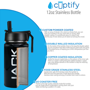 Boys Personalized Black Gloss 12oz Wide Mouth Water Bottle