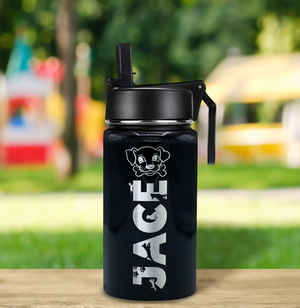 Boys Personalized Black Gloss 12oz Wide Mouth Water Bottle