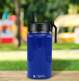 12oz Blue Gloss Wide Mouth Water Bottle With Straw Lid
