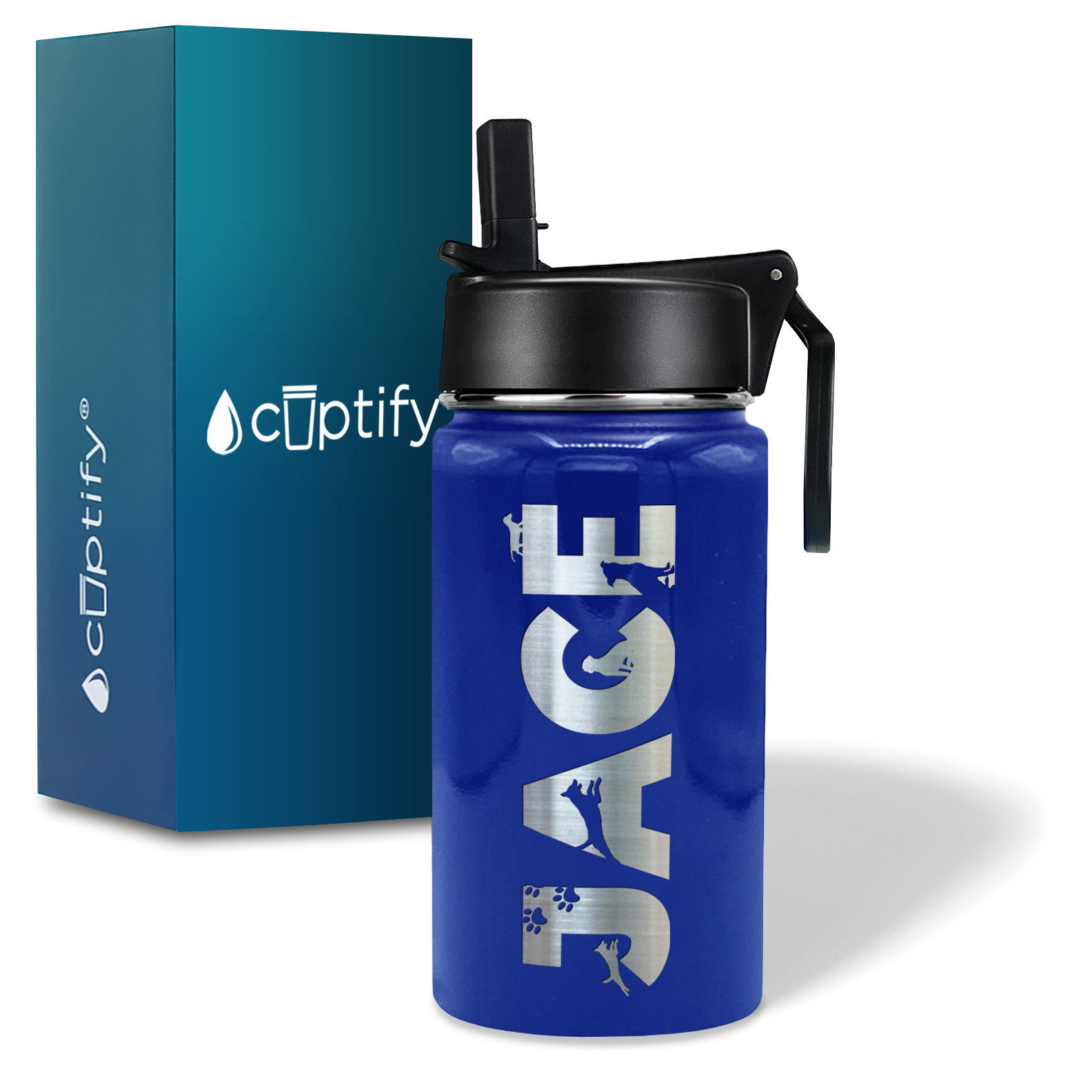 Boys Personalized Blue Gloss 12oz Wide Mouth Water Bottle