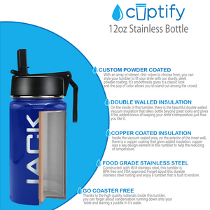 Boys Personalized Blue Gloss 12oz Wide Mouth Water Bottle