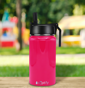 12oz Hot Pink Gloss Wide Mouth Water Bottle With Straw Lid