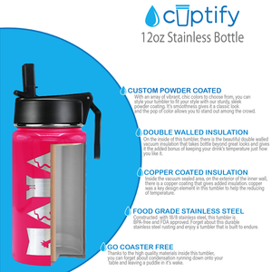 Girls Personalized Bright Pink Gloss 12oz Wide Mouth Water Bottle