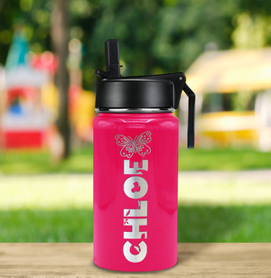 Girls Personalized Bright Pink Gloss 12oz Wide Mouth Water Bottle