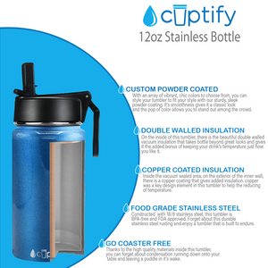 12oz Baby Blue Glitter Wide Mouth Water Bottle With Straw Lid