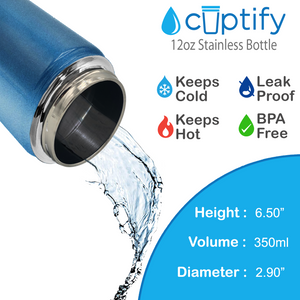 12oz Baby Blue Glitter Wide Mouth Water Bottle With Straw Lid