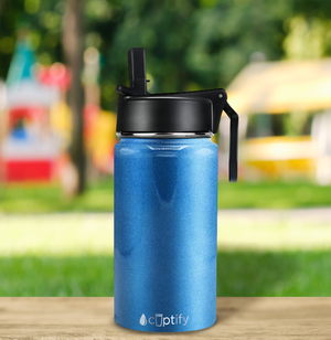 Cuptify Personalized Laser Engraved on Baby Blue Glitter 12 oz Sports Bottle
