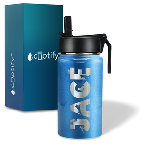 Boys Personalized Baby Blue Glitter 12oz Wide Mouth Water Bottle
