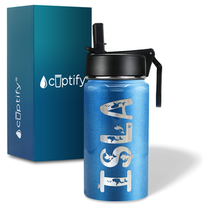 Girls Personalized Baby Blue Glitter 12oz Wide Mouth Water Bottle