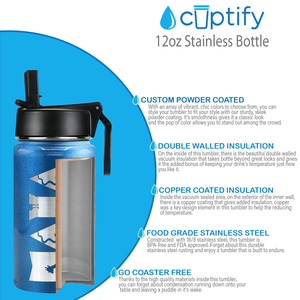 Girls Personalized Baby Blue Glitter 12oz Wide Mouth Water Bottle