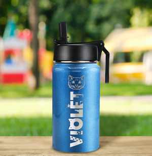 Girls Personalized Baby Blue Glitter 12oz Wide Mouth Water Bottle