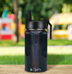 12oz Black Glitter Wide Mouth Water Bottle With Straw Lid