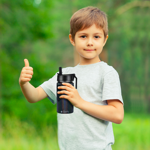 12oz Black Glitter Wide Mouth Water Bottle With Straw Lid