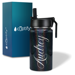 Cuptify Personalized Laser Engraved on Black Glitter 12 oz Sports Bottle
