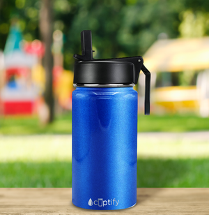 12oz Blue Glitter Wide Mouth Water Bottle With Straw Lid