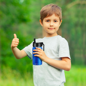 12oz Blue Glitter Wide Mouth Water Bottle With Straw Lid